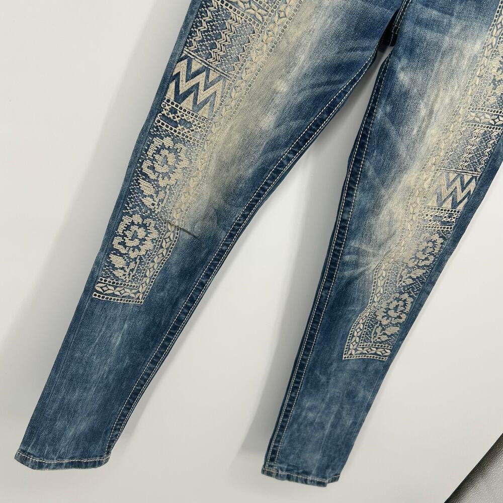 VTG Y2k Women's Low Rise Stone Wash MISS ME Aztec Cuffed Signature Skinny Jeans - Picture 4 of 7